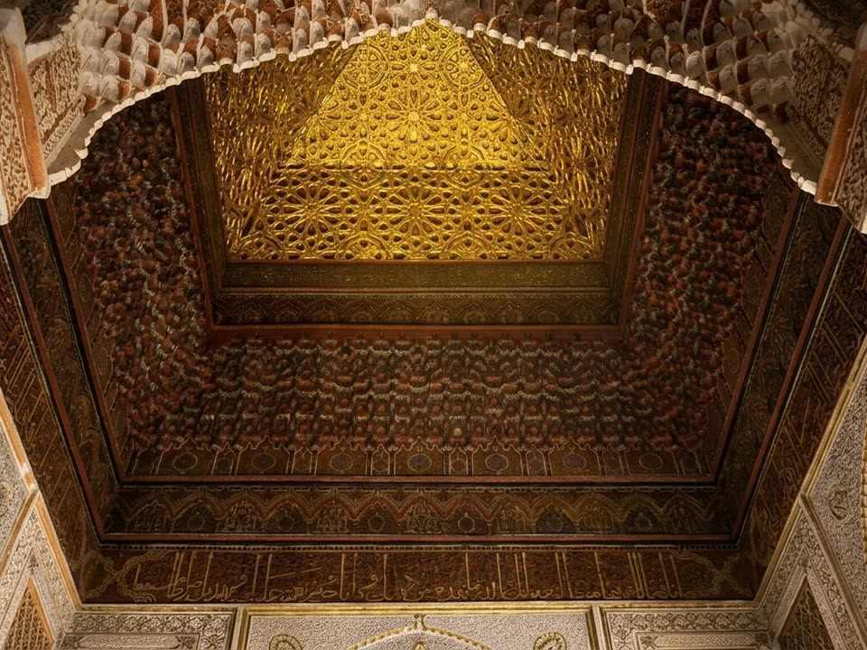Gilded ceiling of the Saadian Tombs, referenced in the tickets and hours guide